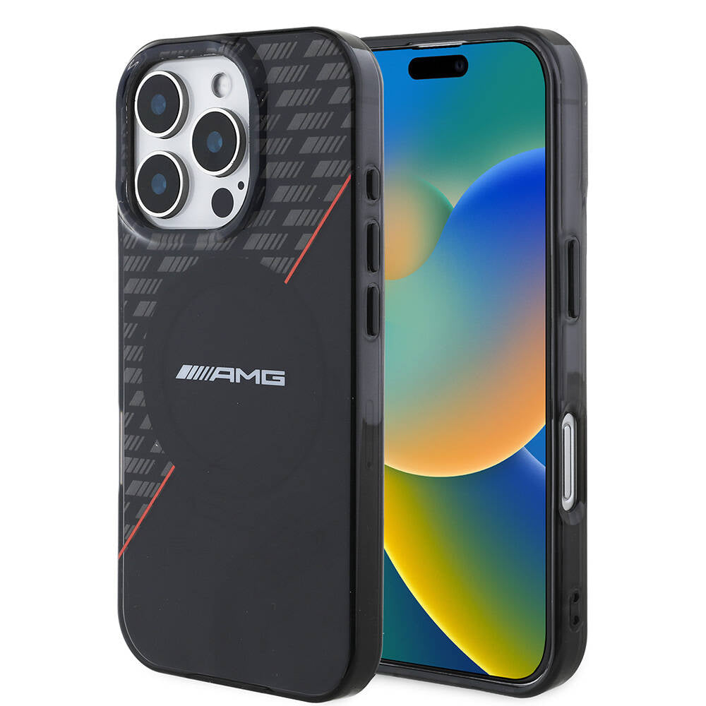 Apple iPhone 16 Pro Max Kılıf AMG Orjinal Lisanslı M-safe Şarj Özellikli Çift Katmanlı Kırmızı Çapraz Çizgili Kapak