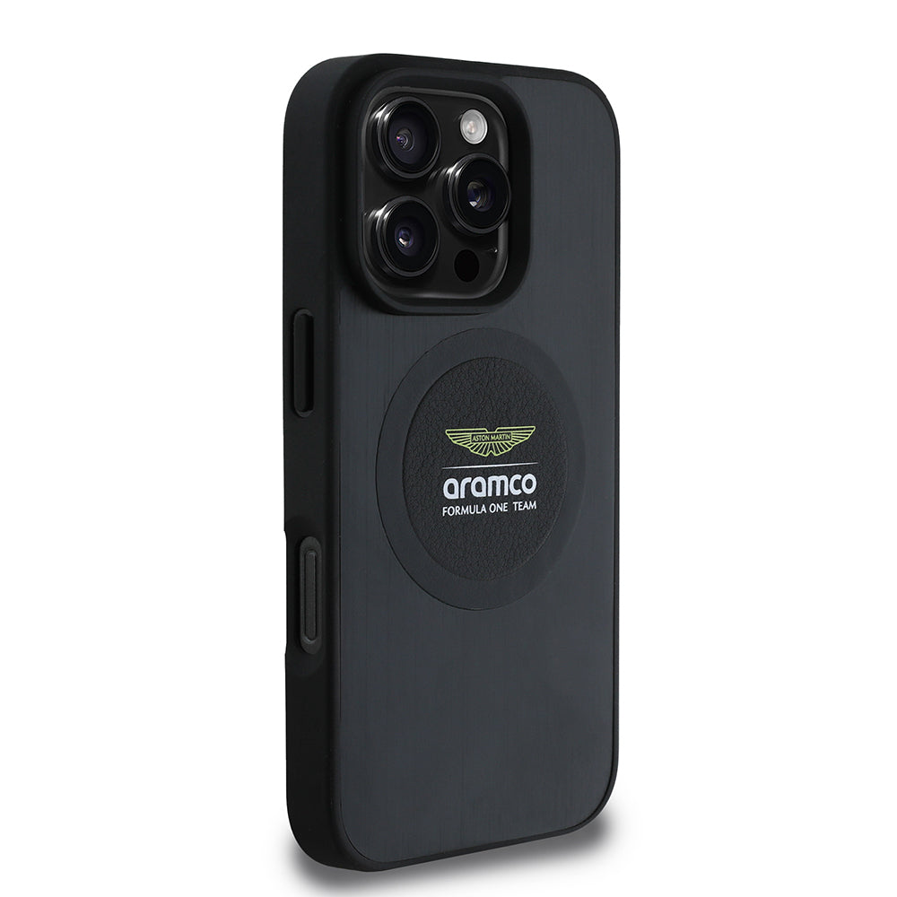 Apple iPhone 16 Pro Max Kılıf Aston Martin Orjinal Lisanslı M-safe Şarj Özellikli Aluminyum Arka Yüzeyli Formula One Team Baskılı Kapak