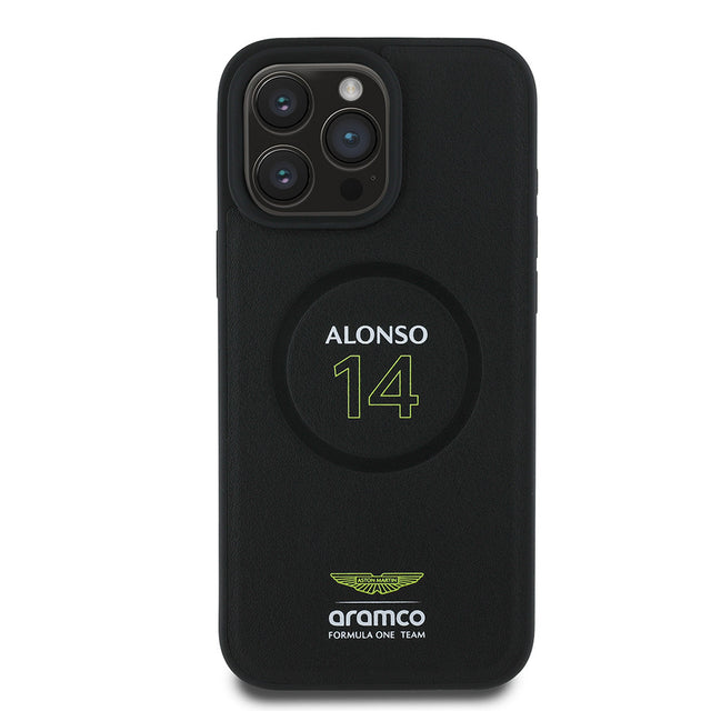 Apple iPhone 16 Pro Max Kılıf Aston Martin Orjinal Lisanslı M-safe Şarj Özellikli PU Deri Alonso 14 Baskılı Kapak