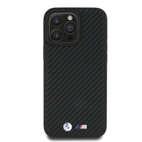 Apple iPhone 16 Pro Max Kılıf BMW Orjinal Lisanslı Karbon Fiber Tasarımlı ve Metal Logolu PU Deri Kapak