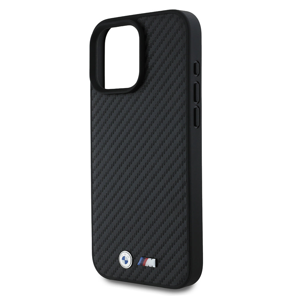 Apple iPhone 16 Pro Max Kılıf BMW Orjinal Lisanslı Karbon Fiber Tasarımlı ve Metal Logolu PU Deri Kapak