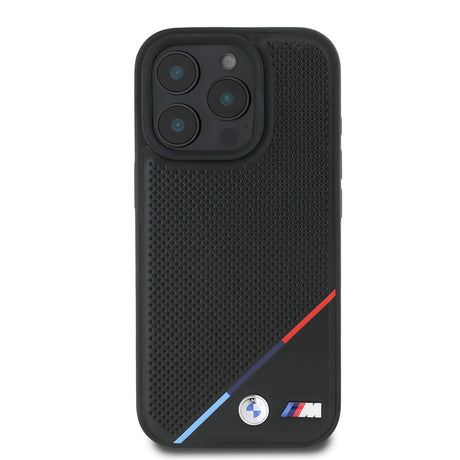 Apple iPhone 16 Pro Max Kılıf BMW Orjinal Lisanslı M-safe Şarj Özellikli M Logolu Üç Çizgili Delikli Deri Kapak