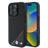 Apple iPhone 16 Pro Max Kılıf BMW Orjinal Lisanslı M-safe Şarj Özellikli M Logolu Üç Çizgili Delikli Deri Kapak