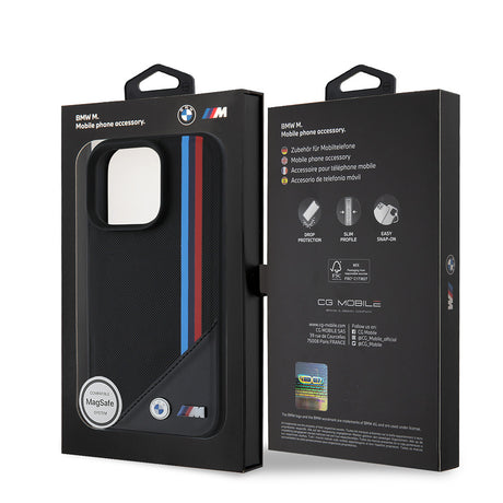 Apple iPhone 16 Pro Max Kılıf BMW Orjinal Lisanslı M-safe Şarj Özellikli M Logolu Üç Çizgili Dikiş Detaylı Meshed Tricolor Stripes Kapak