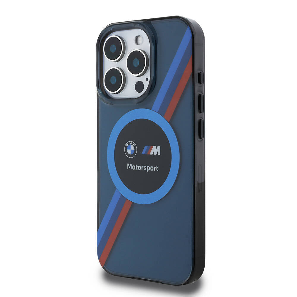 Apple iPhone 16 Pro Max Kılıf BMW Orjinal Lisanslı M-safe Şarj Özellikli M Logolu Üç Renk Çizgili Motorsport Circle Kapak