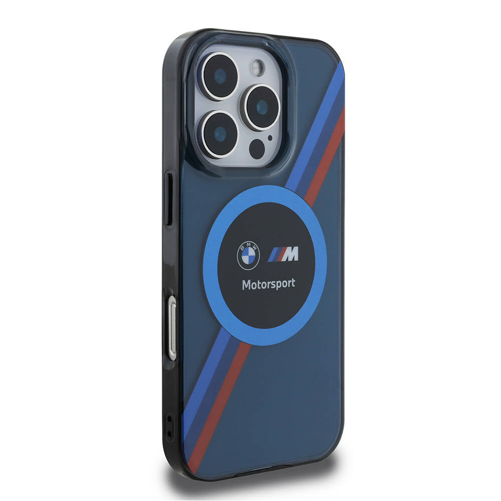 Apple iPhone 16 Pro Max Kılıf BMW Orjinal Lisanslı M-safe Şarj Özellikli M Logolu Üç Renk Çizgili Motorsport Circle Kapak