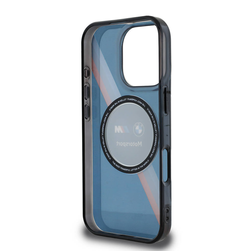 Apple iPhone 16 Pro Max Kılıf BMW Orjinal Lisanslı M-safe Şarj Özellikli M Logolu Üç Renk Çizgili Motorsport Circle Kapak