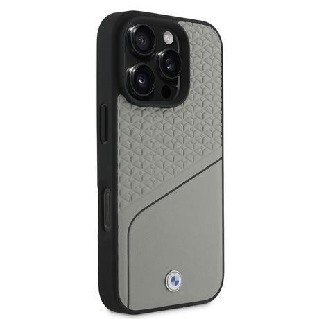 Apple iPhone 16 Pro Max Kılıf BMW Orjinal Lisanslı M-safe Şarj Özellikli Metal Logolu Dokulu ve Çizgili Deri Kapak