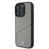 Apple iPhone 16 Pro Max Kılıf BMW Orjinal Lisanslı M-safe Şarj Özellikli Metal Logolu Dokulu ve Çizgili Deri Kapak