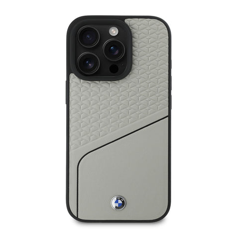 Apple iPhone 16 Pro Max Kılıf BMW Orjinal Lisanslı M-safe Şarj Özellikli Metal Logolu Dokulu ve Çizgili Deri Kapak