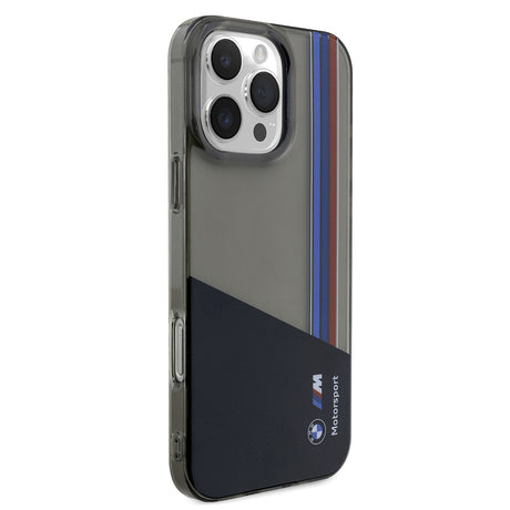 Apple iPhone 16 Pro Max Kılıf BMW Orjinal Lisanslı Yarı Transparan M Dizayn Çizgili Kapak