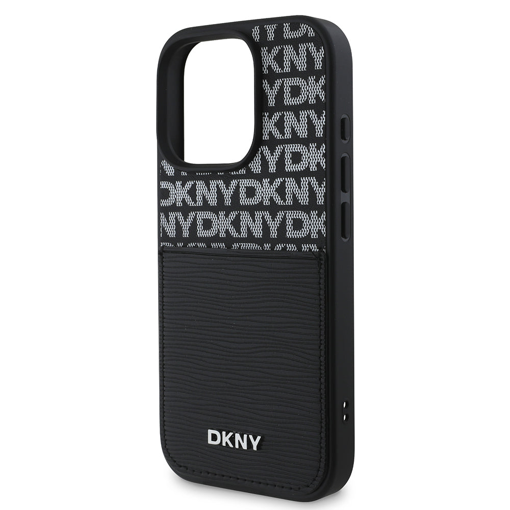 Apple iPhone 16 Pro Max Kılıf DKNY Orjinal Lisanslı Kartlıklı 3D Yazılı Repeat Texture Pattern Kapak