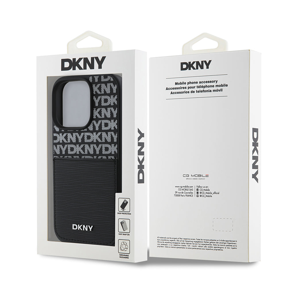 Apple iPhone 16 Pro Max Kılıf DKNY Orjinal Lisanslı Kartlıklı 3D Yazılı Repeat Texture Pattern Kapak