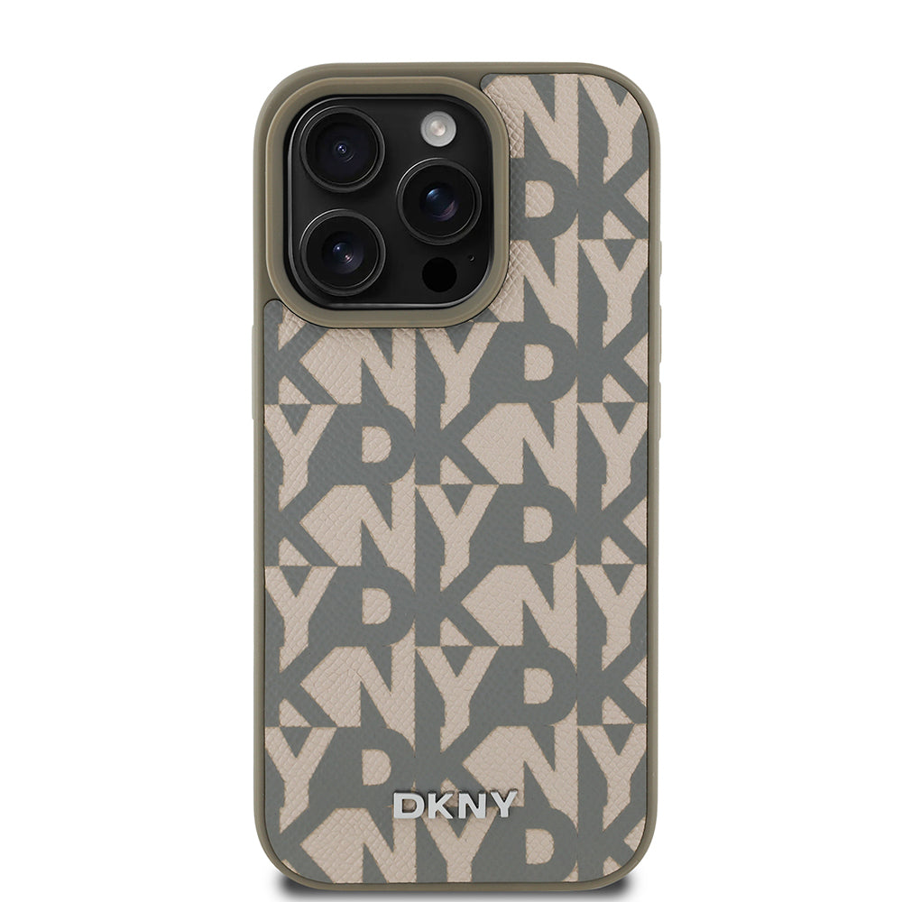 Apple iPhone 16 Pro Max Kılıf DKNY Orjinal Lisanslı M-safe Şarj Özellikli 3D Yazılı Grid Pattern Kapak