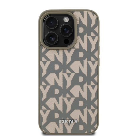 Apple iPhone 16 Pro Max Kılıf DKNY Orjinal Lisanslı M-safe Şarj Özellikli 3D Yazılı Grid Pattern Kapak
