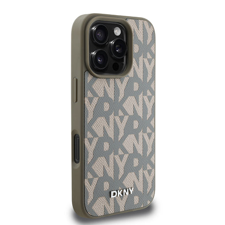 Apple iPhone 16 Pro Max Kılıf DKNY Orjinal Lisanslı M-safe Şarj Özellikli 3D Yazılı Grid Pattern Kapak