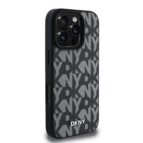Apple iPhone 16 Pro Max Kılıf DKNY Orjinal Lisanslı M-safe Şarj Özellikli 3D Yazılı Grid Pattern Kapak