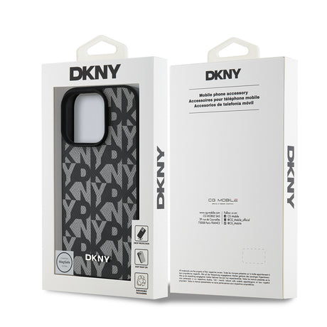 Apple iPhone 16 Pro Max Kılıf DKNY Orjinal Lisanslı M-safe Şarj Özellikli 3D Yazılı Grid Pattern Kapak