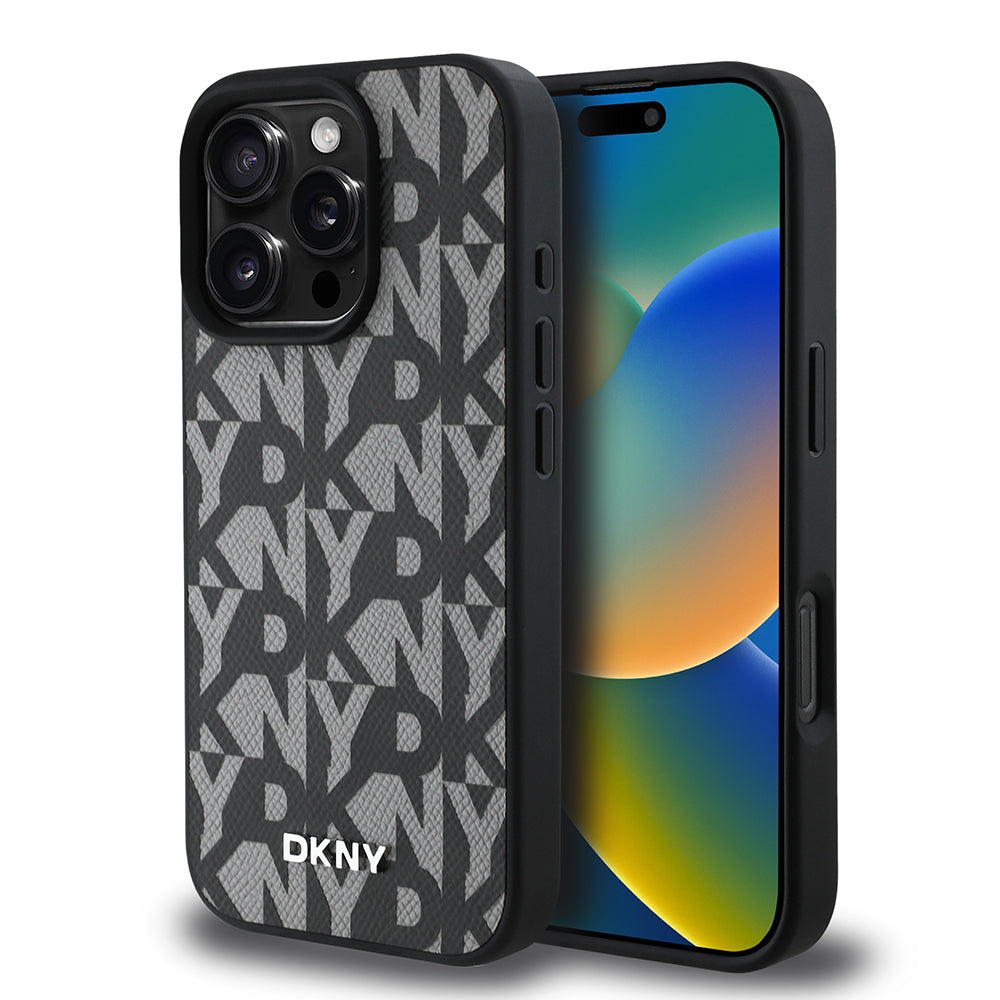 Apple iPhone 16 Pro Max Kılıf DKNY Orjinal Lisanslı M-safe Şarj Özellikli 3D Yazılı Grid Pattern Kapak