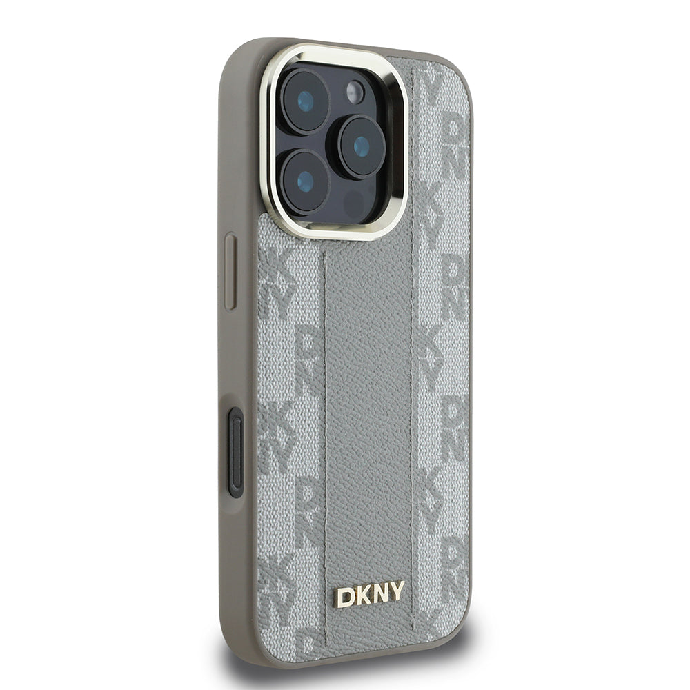 Apple iPhone 16 Pro Max Kılıf DKNY Orjinal Lisanslı M-safe Şarj Özellikli 3D Yazılı Checkered Pattern Kapak