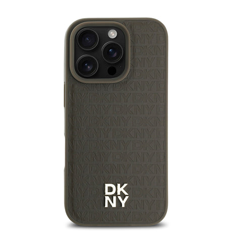 Apple iPhone 16 Pro Max Kılıf DKNY Orjinal Lisanslı M-safe Şarj Özellikli 3D Yazılı Repeat Pattern Kapak