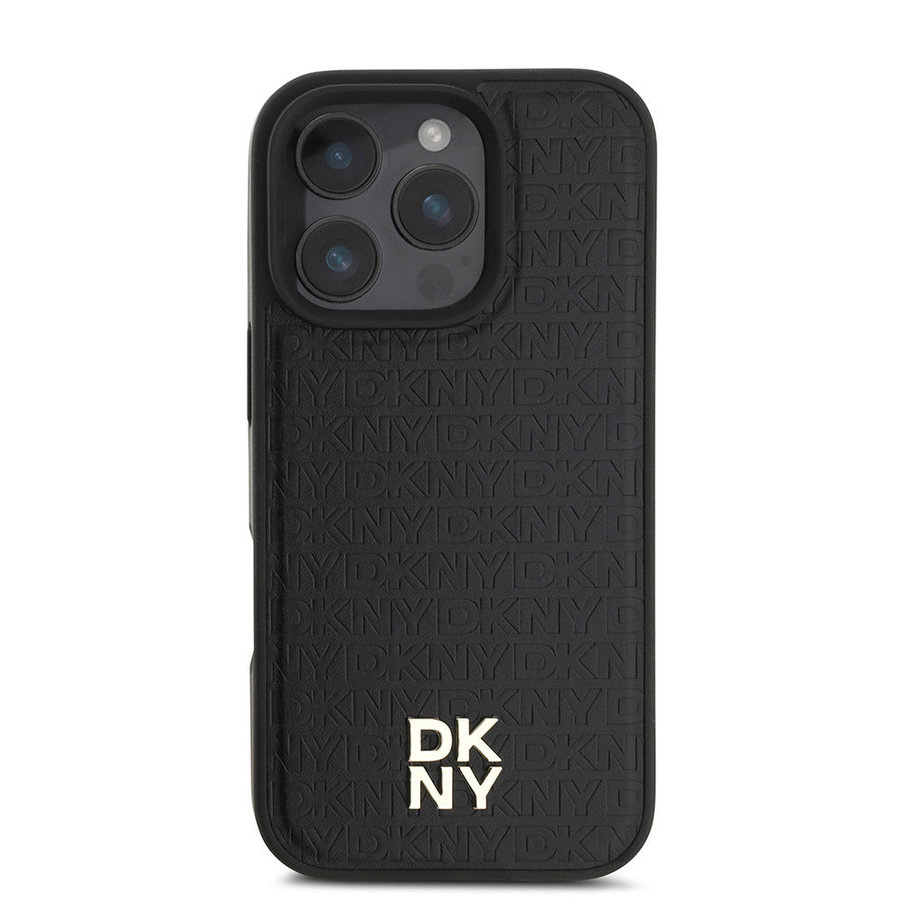 Apple iPhone 16 Pro Max Kılıf DKNY Orjinal Lisanslı M-safe Şarj Özellikli 3D Yazılı Repeat Pattern Kapak