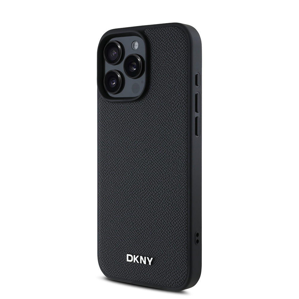 Apple iPhone 16 Pro Max Kılıf DKNY Orjinal Lisanslı M-safe Şarj Özellikli Metal Logolu PU Deri Grained Kapak