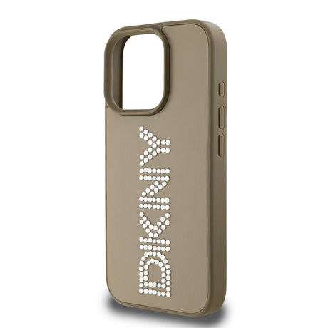 Apple iPhone 16 Pro Max Kılıf DKNY Orjinal Lisanslı Taşlı DKNY Yazılı Metalik Rhinestones PU Deri Kapak