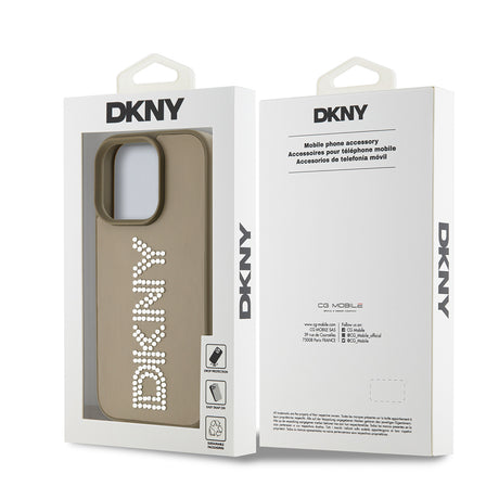 Apple iPhone 16 Pro Max Kılıf DKNY Orjinal Lisanslı Taşlı DKNY Yazılı Metalik Rhinestones PU Deri Kapak