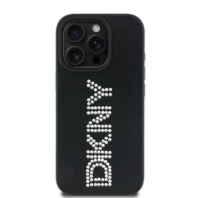 Apple iPhone 16 Pro Max Kılıf DKNY Orjinal Lisanslı Taşlı DKNY Yazılı Metalik Rhinestones PU Deri Kapak