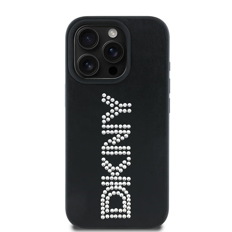 Apple iPhone 16 Pro Max Kılıf DKNY Orjinal Lisanslı Taşlı DKNY Yazılı Metalik Rhinestones PU Deri Kapak
