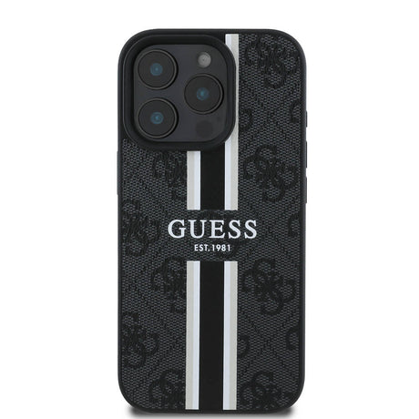 Apple iPhone 16 Pro Max Kılıf Guess Orjinal Lisanslı M-safe Şarj Özellikli 4G Şerit Tasarımlı Printed Kapak