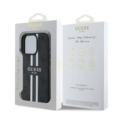 Apple iPhone 16 Pro Max Kılıf Guess Orjinal Lisanslı M-safe Şarj Özellikli 4G Şerit Tasarımlı Printed Kapak