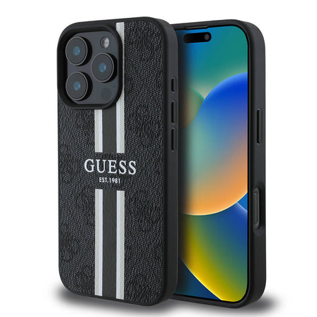 Apple iPhone 16 Pro Max Kılıf Guess Orjinal Lisanslı M-safe Şarj Özellikli 4G Şerit Tasarımlı Printed Kapak