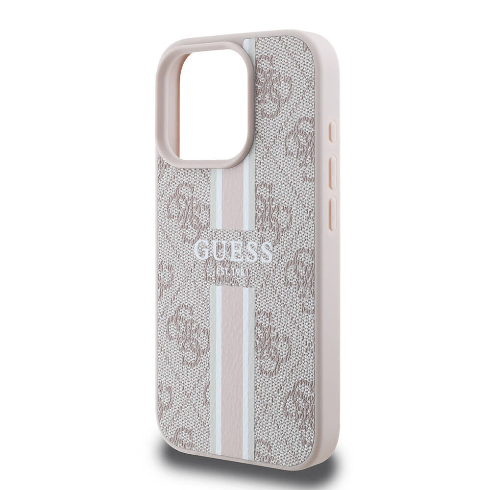 Apple iPhone 16 Pro Max Kılıf Guess Orjinal Lisanslı M-safe Şarj Özellikli 4G Şerit Tasarımlı Printed Kapak