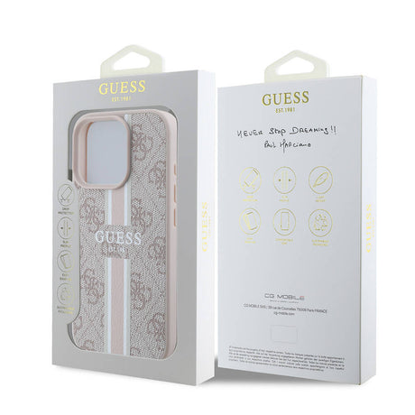 Apple iPhone 16 Pro Max Kılıf Guess Orjinal Lisanslı M-safe Şarj Özellikli 4G Şerit Tasarımlı Printed Kapak