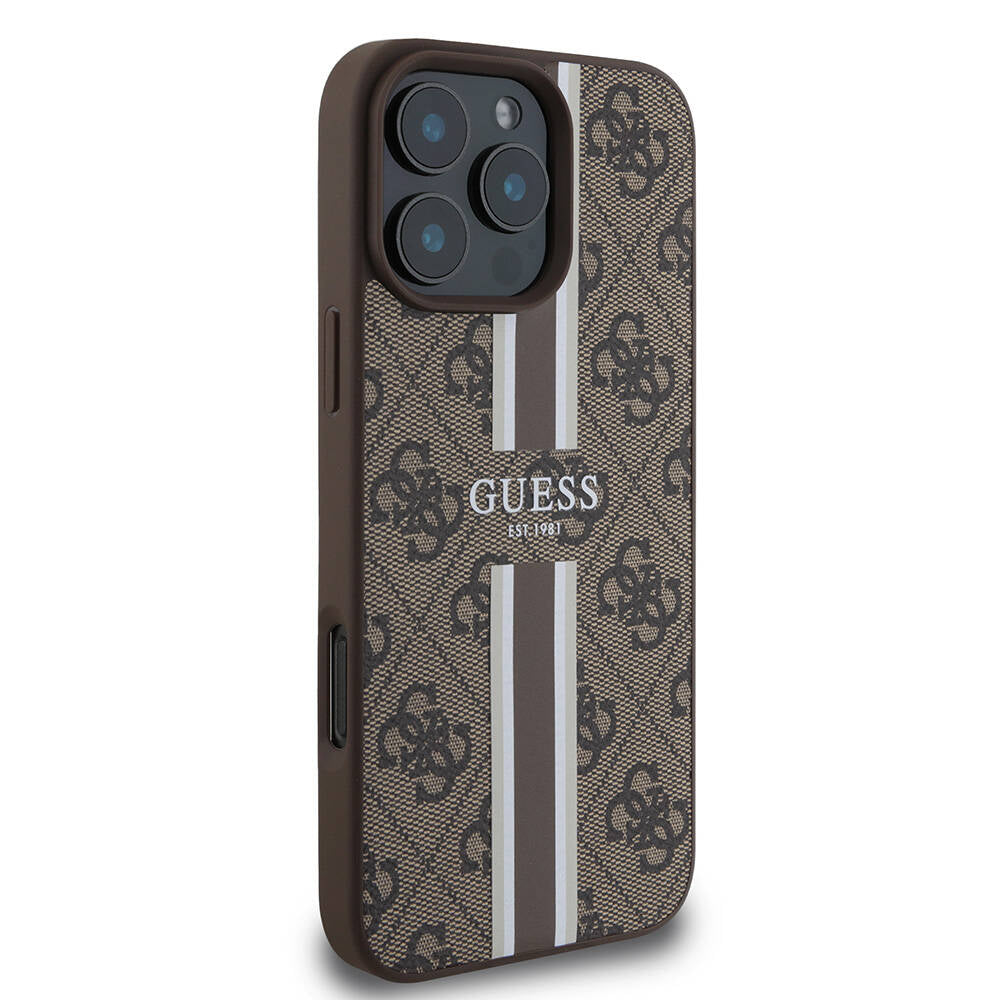 Apple iPhone 16 Pro Max Kılıf Guess Orjinal Lisanslı M-safe Şarj Özellikli 4G Şerit Tasarımlı Printed Kapak