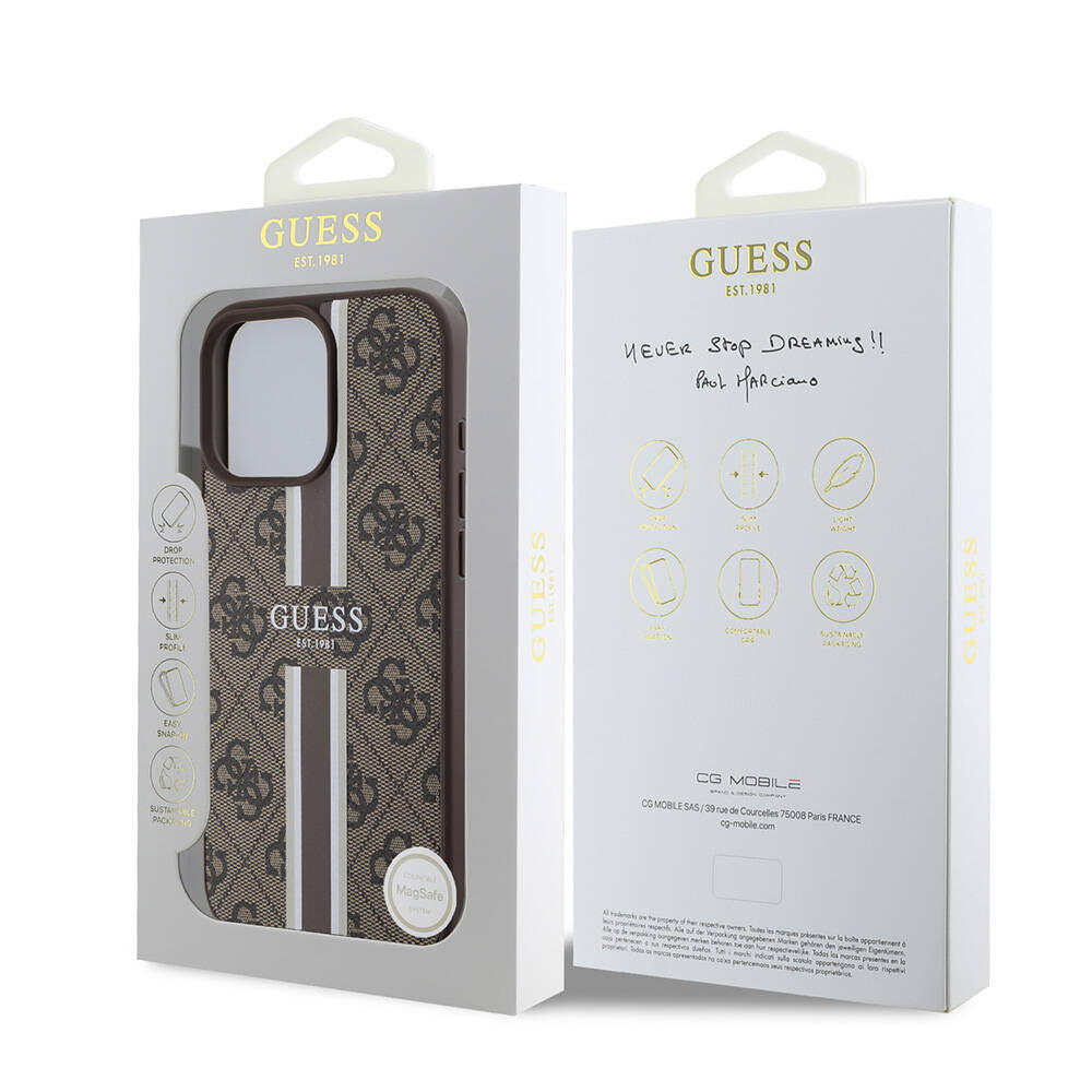 Apple iPhone 16 Pro Max Kılıf Guess Orjinal Lisanslı M-safe Şarj Özellikli 4G Şerit Tasarımlı Printed Kapak