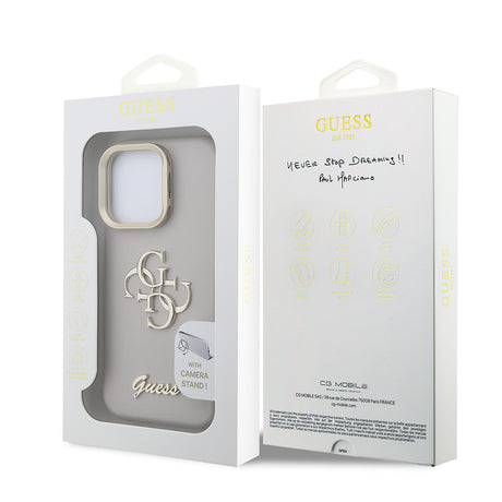 Apple iPhone 16 Pro Max Kılıf Guess Orjinal Lisanslı Grained Yazı Logolu Kamera Standlı Kapak