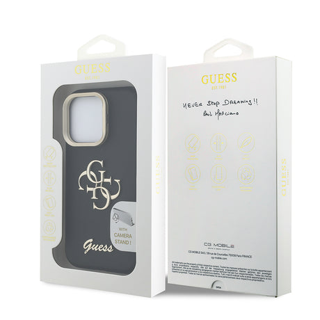 Apple iPhone 16 Pro Max Kılıf Guess Orjinal Lisanslı Grained Yazı Logolu Kamera Standlı Kapak