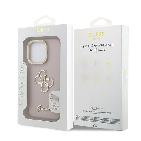 Apple iPhone 16 Pro Max Kılıf Guess Orjinal Lisanslı Grained Yazı Logolu Kamera Standlı Kapak