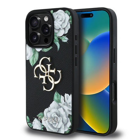 Apple iPhone 16 Pro Max Kılıf Guess Orjinal Lisanslı Gül Baskılı Büyük Metal Logo Dizaynlı Kapak