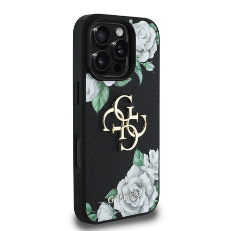Apple iPhone 16 Pro Max Kılıf Guess Orjinal Lisanslı Gül Baskılı Büyük Metal Logo Dizaynlı Kapak