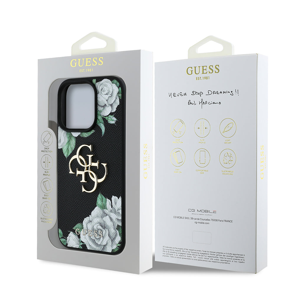 Apple iPhone 16 Pro Max Kılıf Guess Orjinal Lisanslı Gül Baskılı Büyük Metal Logo Dizaynlı Kapak
