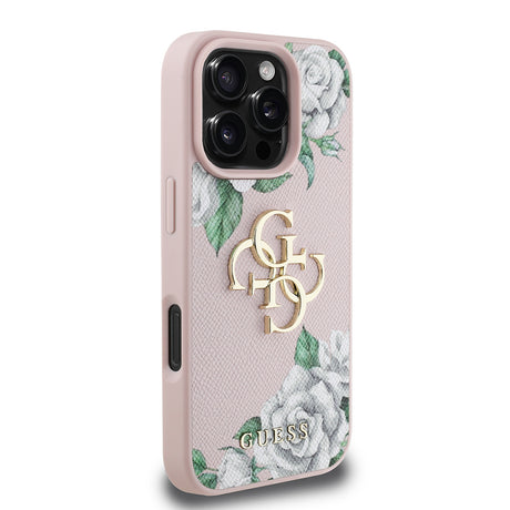 Apple iPhone 16 Pro Max Kılıf Guess Orjinal Lisanslı Gül Baskılı Büyük Metal Logo Dizaynlı Kapak