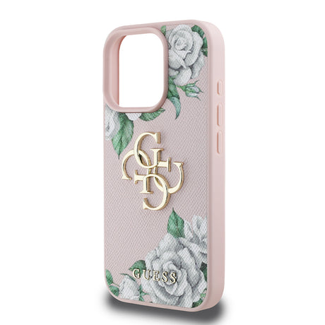 Apple iPhone 16 Pro Max Kılıf Guess Orjinal Lisanslı Gül Baskılı Büyük Metal Logo Dizaynlı Kapak