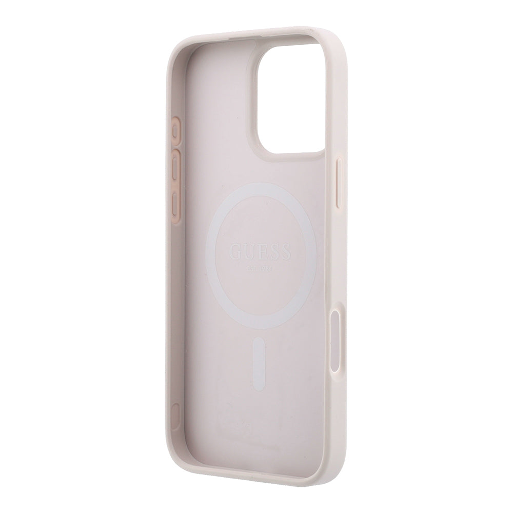 Apple iPhone 16 Pro Max Kılıf Guess Orjinal Lisanslı M-safe Kabartmalı 4G Desenli Yazı Logolu Kapak