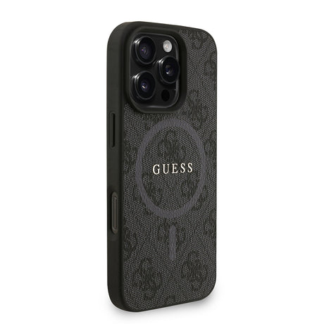 Apple iPhone 16 Pro Max Kılıf Guess Orjinal Lisanslı M-safe Şarj Özellikli PU Deri Bilek Askı İpli Yazı Logolu Kapak
