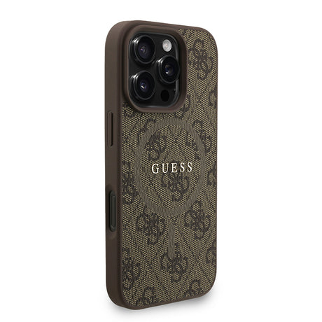 Apple iPhone 16 Pro Max Kılıf Guess Orjinal Lisanslı M-safe Şarj Özellikli PU Deri Bilek Askı İpli Yazı Logolu Kapak