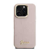 Apple iPhone 16 Pro Max Kılıf Guess Orjinal Lisanslı M-safe Şarj Özellikli Sıcak Baskılı Yazı Logolu Kamera Standlı PU Deri Peony Kapak